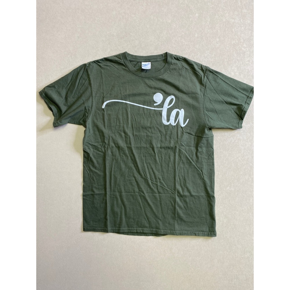 Port & Company Olive Green 'la' Semicolon Graphic T-Shirt Medium